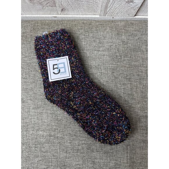 Sparkly Multicolor Fuzzy Socks w/ Metallic Thread One Size Soft & Cozy For Women - Picture 1 of 4